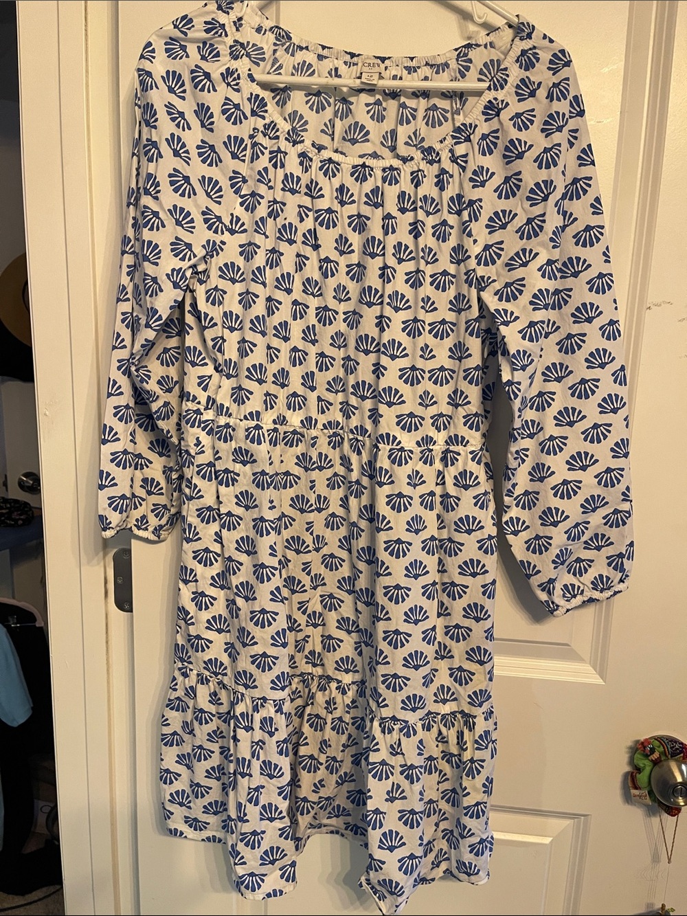 J. Crew White Dress with Blue Shell Print